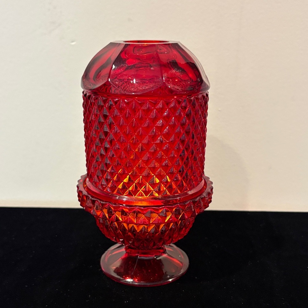 Vintage Viking Glass Red Diamond Point Fairy Lamp 6.75” Glows